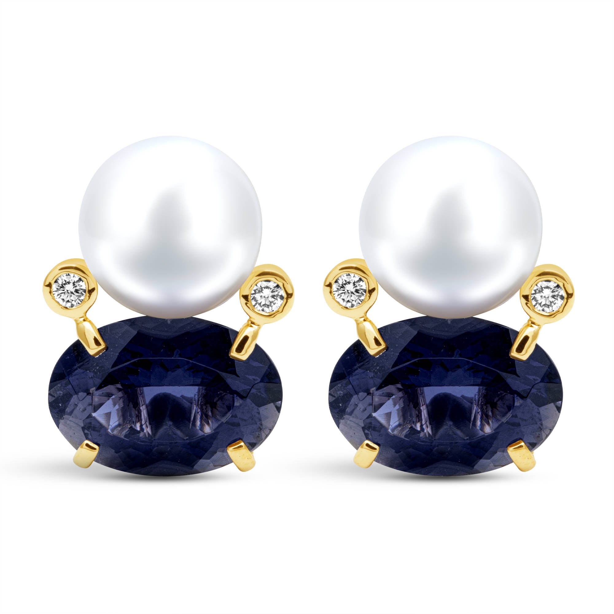 Earrings - South Sea Pearl, Iolite And Diamond | Singhvi Jewels