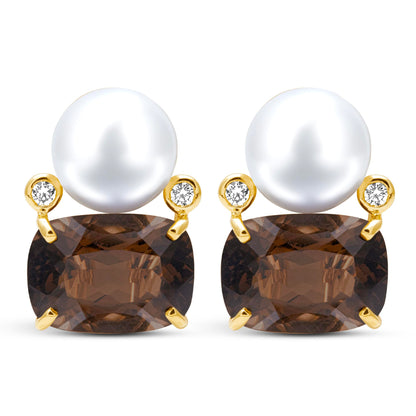 Earrings - South Sea Pearl, Smoky Quartz And Diamond | Singhvi Jewels