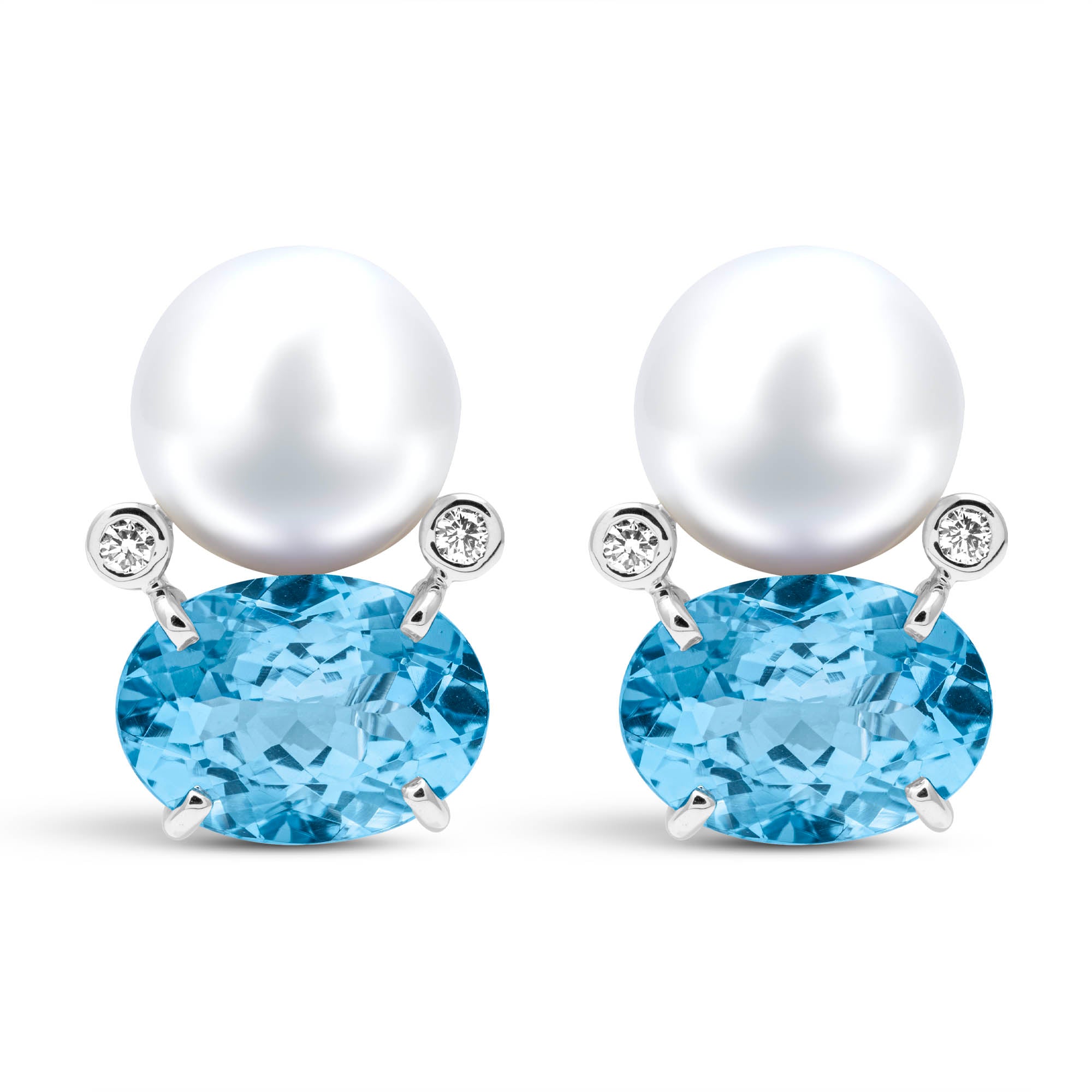 Earrings - Freshwater Pearl, Blue Topaz And Diamond | Singhvi Jewels