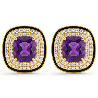 Earrings - Amethyst And Diamond (Enamel) (2462F)