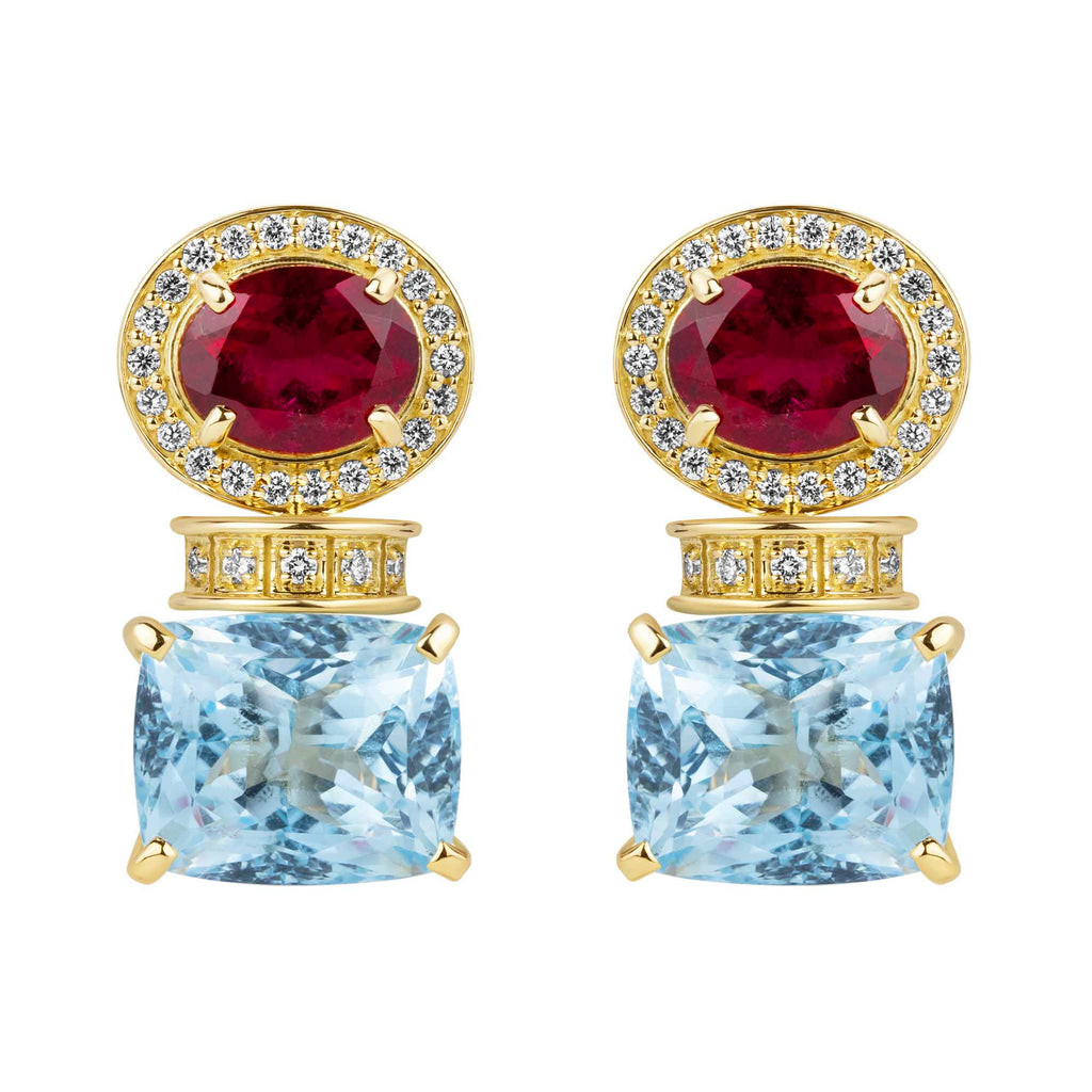 Earrings - Rubellite, Blue Topaz And Diamond