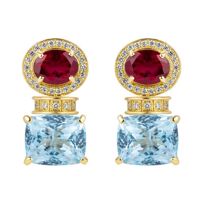 Earrings - Rubellite, Blue Topaz And Diamond (2385A)