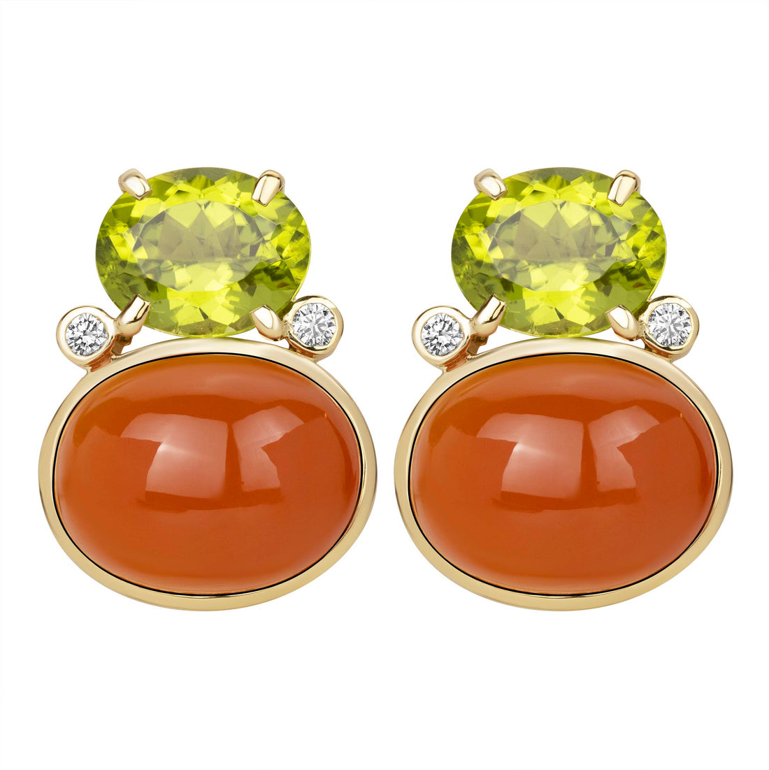 Earrings - Peridot, Cornellian and Diamond | Singhvi Jewels