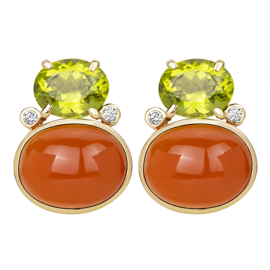 Earrings - Peridot, Cornellian And Diamond