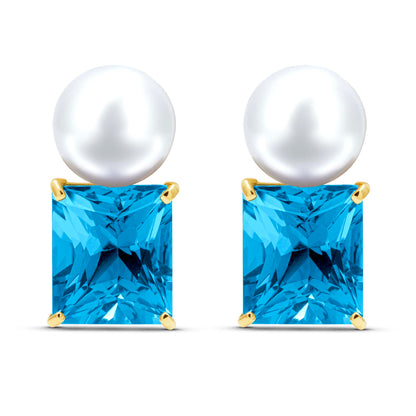 Earrings - Blue Topaz And Fresh Water Pearl | Singhvi Jewels