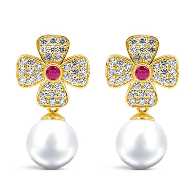 Earrings - Ruby, South Sea Pearl And Diamond (2453D)