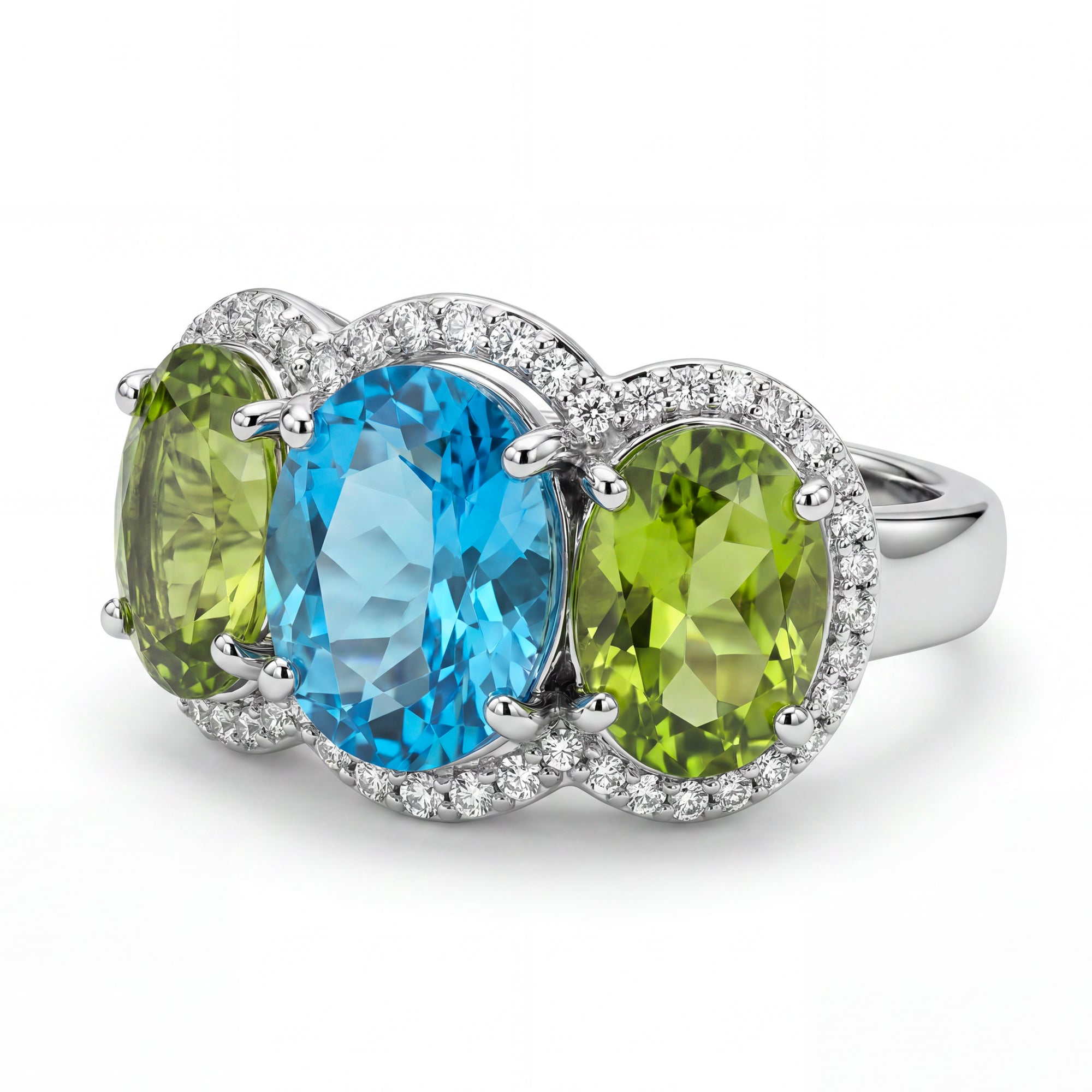 Ring - Blue Topaz, Peridot And Diamond | Singhvi Jewels