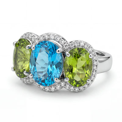 Ring - Blue Topaz, Peridot And Diamond