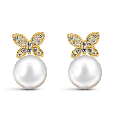 Earrings - Freshwater Pearl And Diamond (2445B)