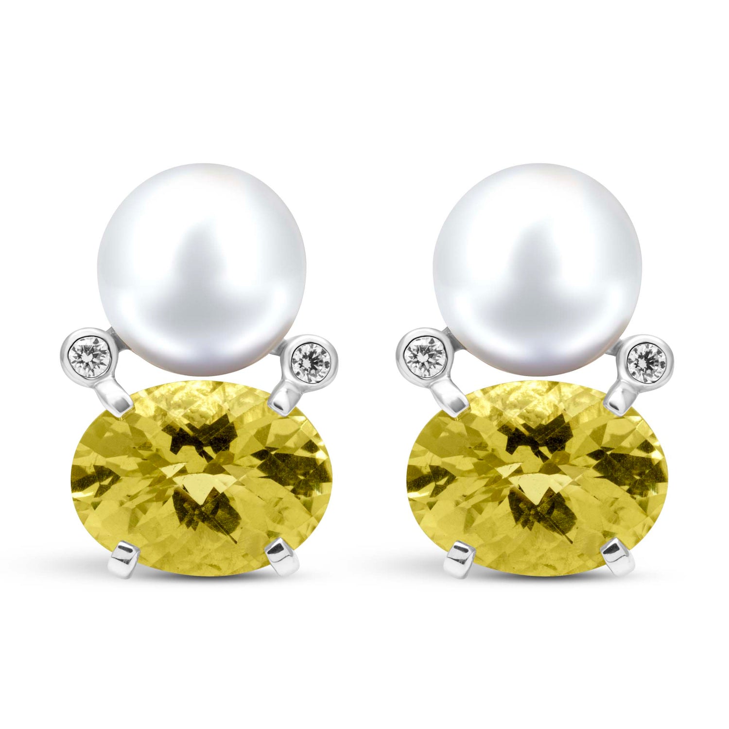 Earrings - Fresh Water Pearl, Lemon Quartz And Diamond (331DS) | Singhvi Jewels