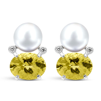 Earrings - Freshwater Pearl, Lemon Quartz And Diamond (331DS)