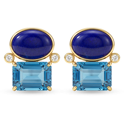 Earrings - Blue Topaz, Lapis Lazuli And Diamond