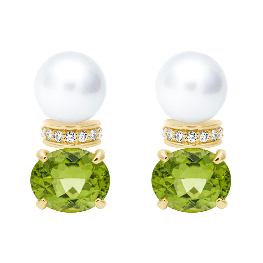 Earrings - South Sea Pearl, Peridot and Diamond | Singhvi Jewels