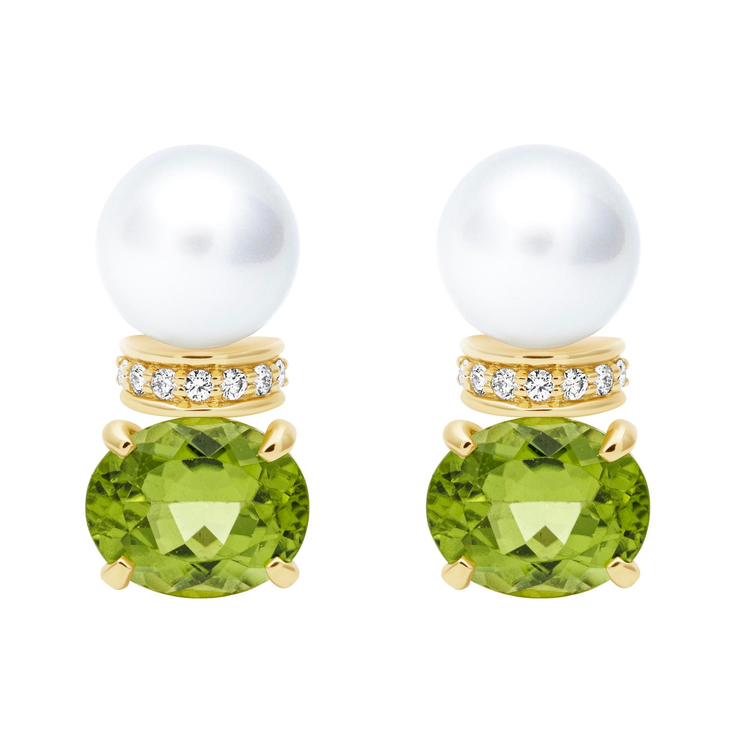 Earrings - South Sea Pearl, Peridot and Diamond | Singhvi Jewels
