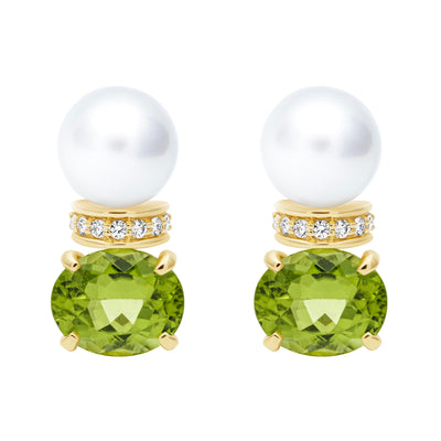 Earrings - South Sea Pearl, Peridot And Diamond