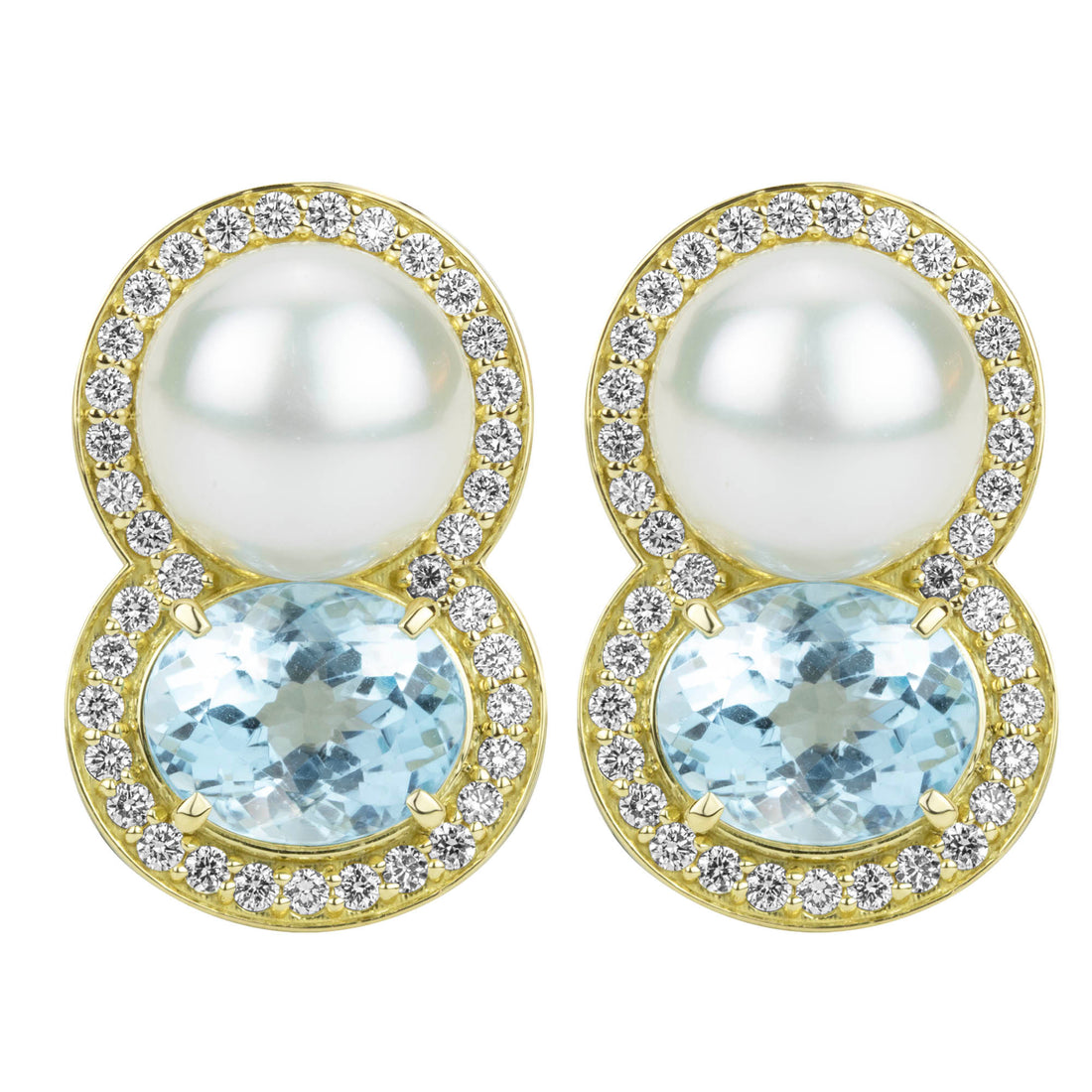 Earrings - Blue Topaz, Southsea Pearl And Diamond | Singhvi Jewels