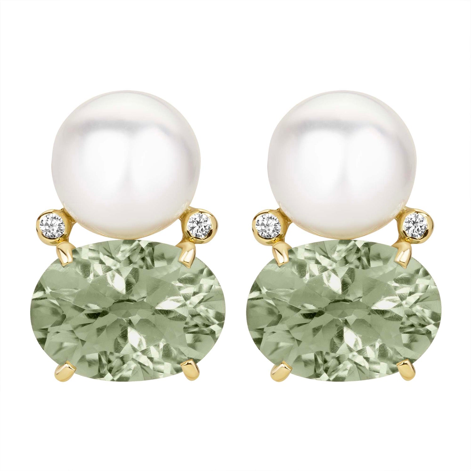 Earrings - South Sea Pearl, Green Quartz And Diamond (2385B) | Singhvi Jewels