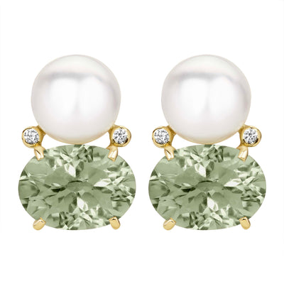 Earrings - South Sea Pearl, Green Quartz And Diamond (2385B)
