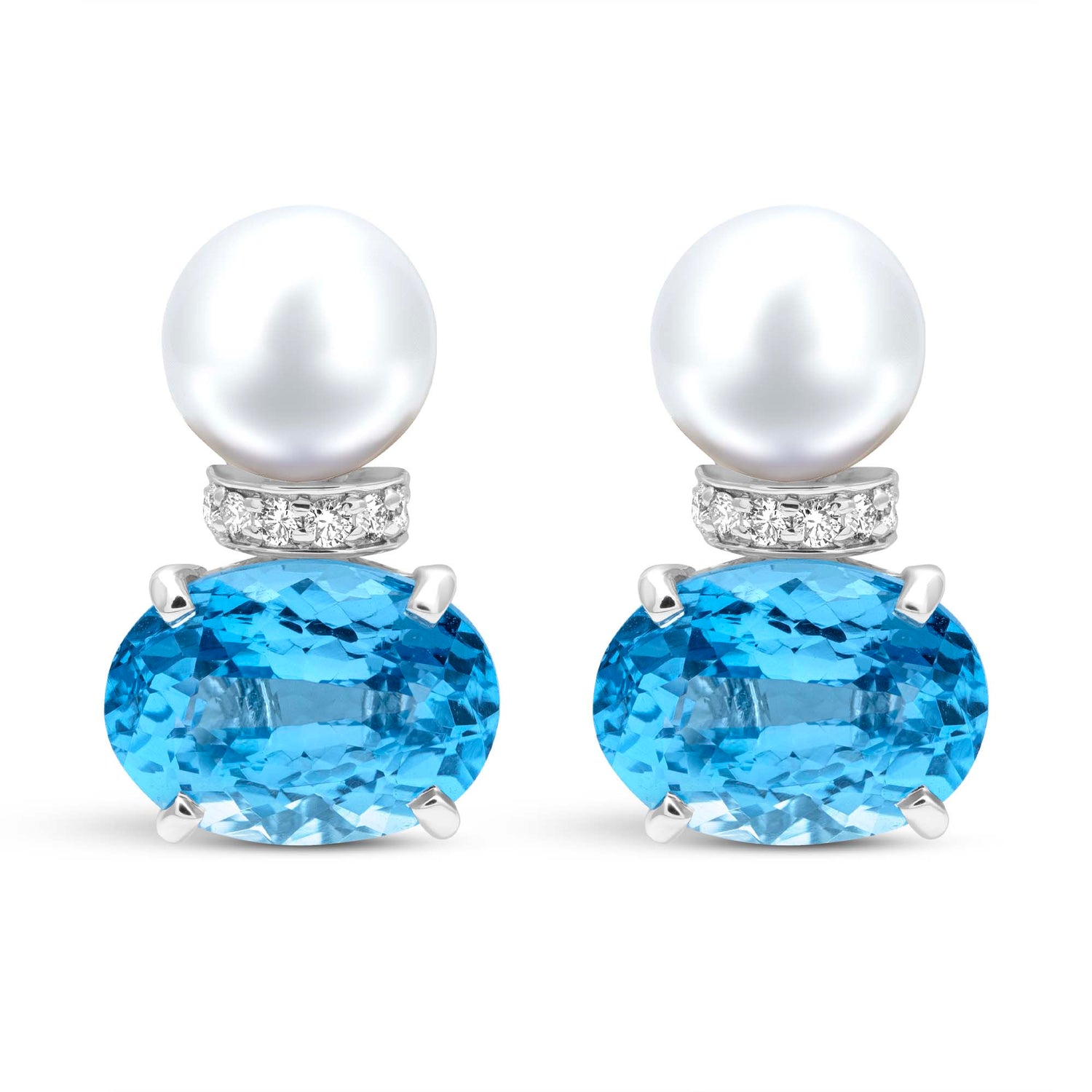 Earrings - Freshwater Pearl, Blue Topaz And Diamond | Singhvi Jewels