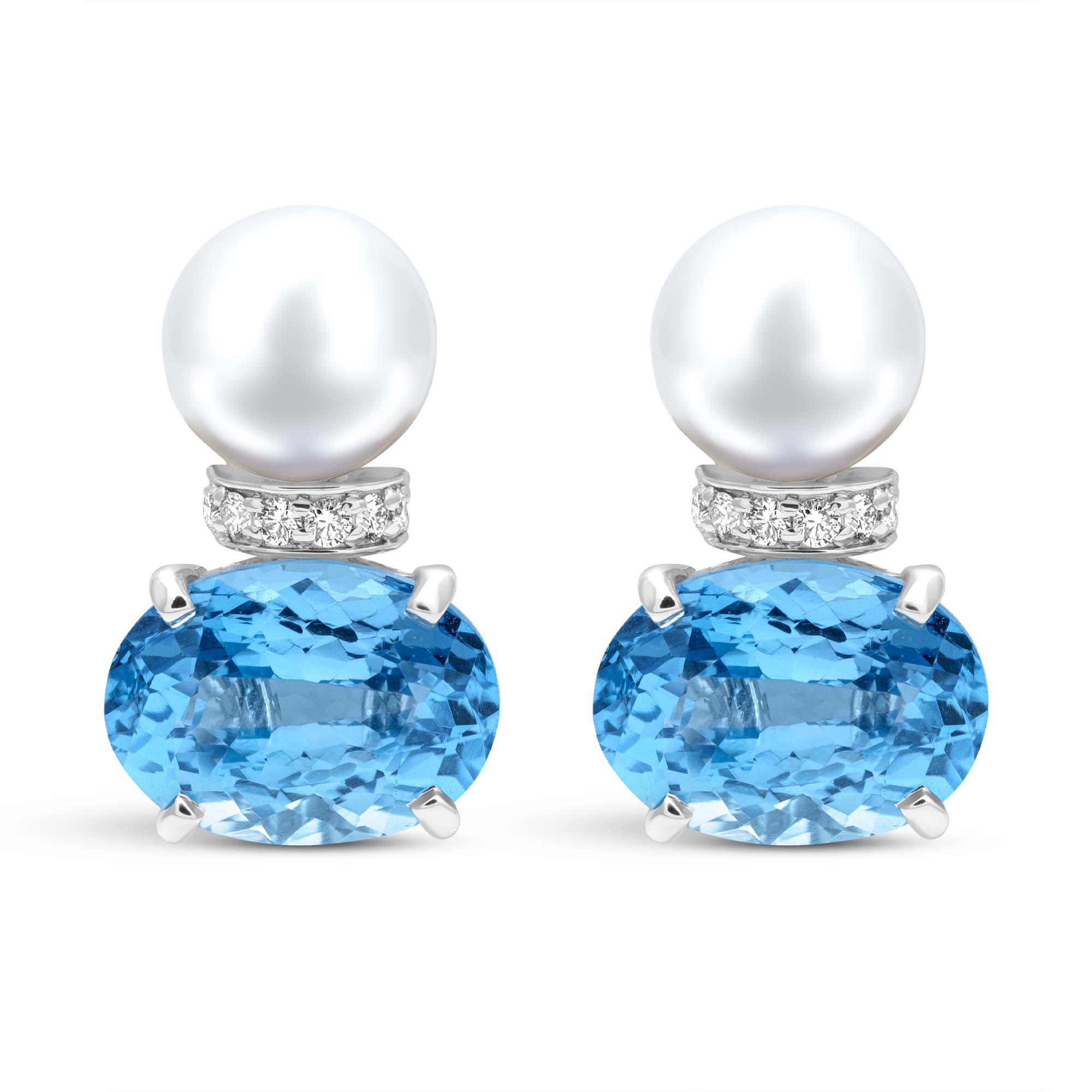 Earrings - Freshwater Pearl, Blue Topaz And Diamond | Singhvi Jewels