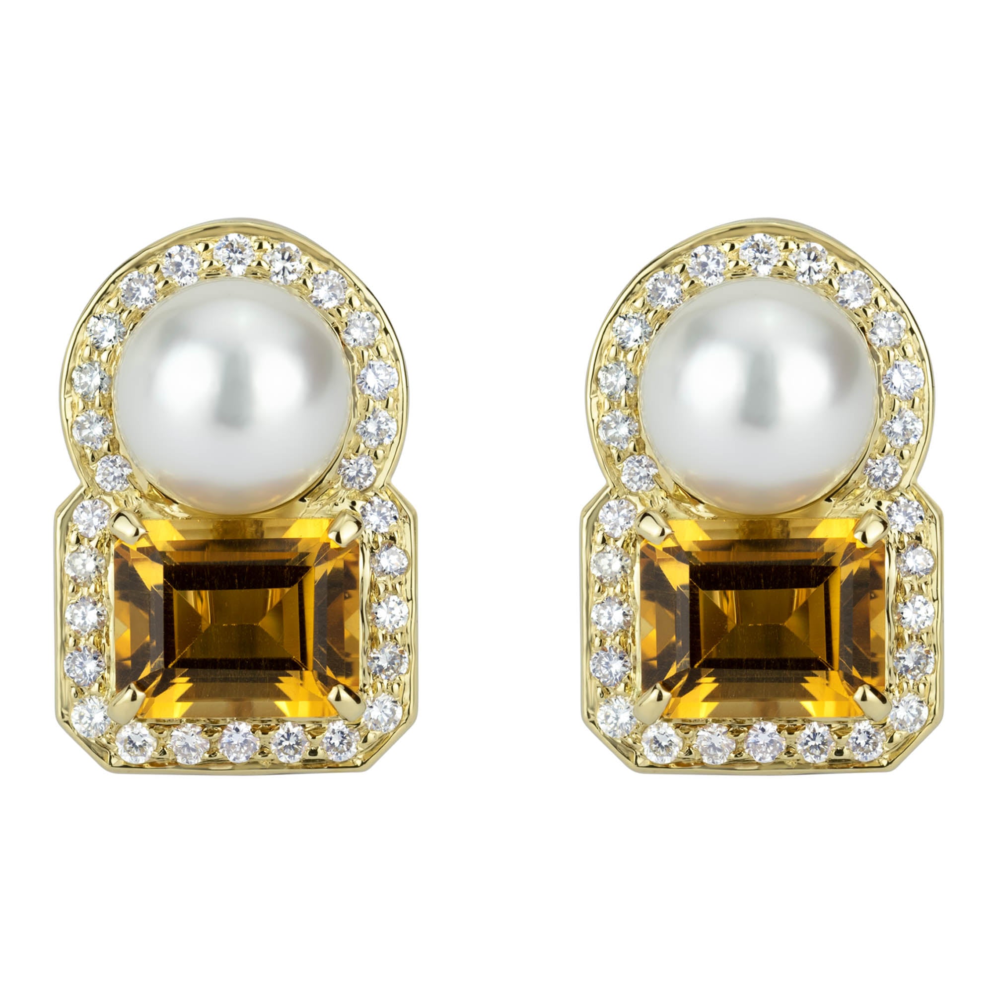 Earrings - South Sea Pearl, Citrine And Diamond (2303F) | Singhvi Jewels