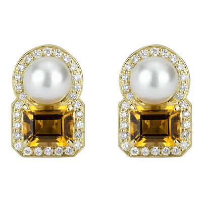 Earrings - South Sea Pearl, Citrine And Diamond (2303F)