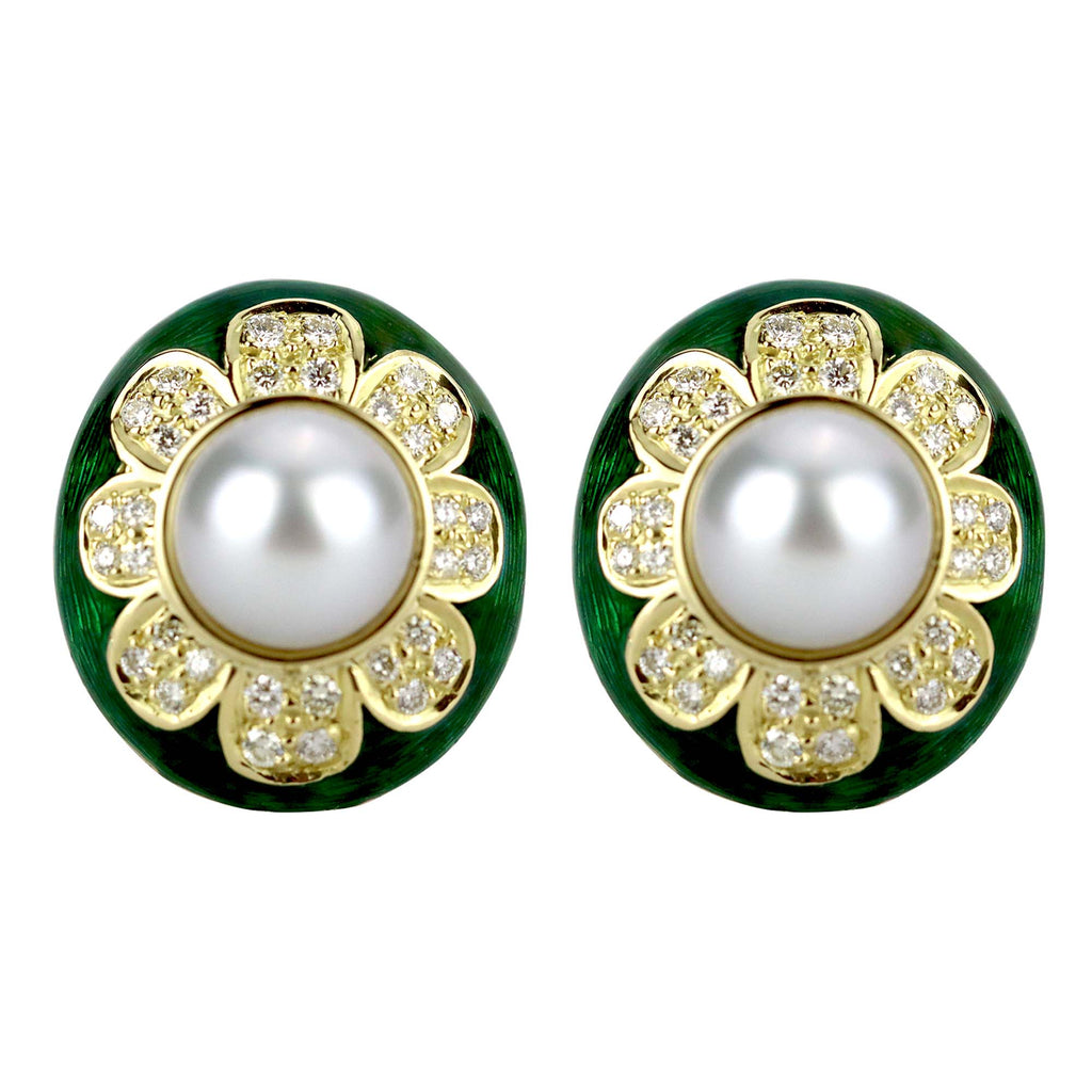 Earrings -south Sea Pearl And Diamond (enamel)