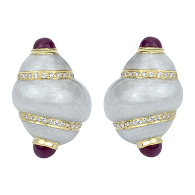 Earrings - Ruby And Diamond (Enamel) (2338A)