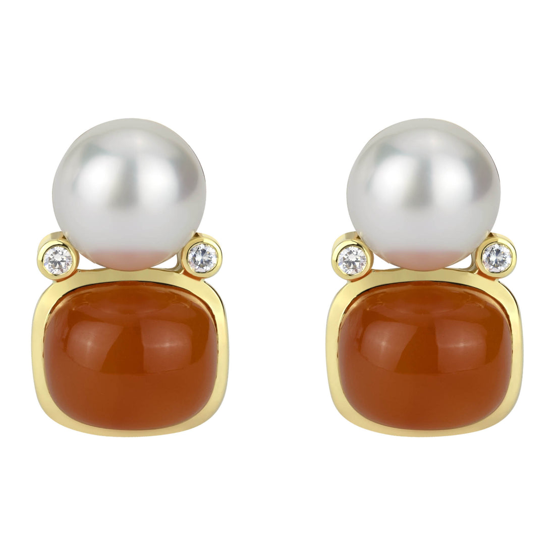 Earrings - South Sea Pearl, Cornellian and Diamond | Singhvi Jewels