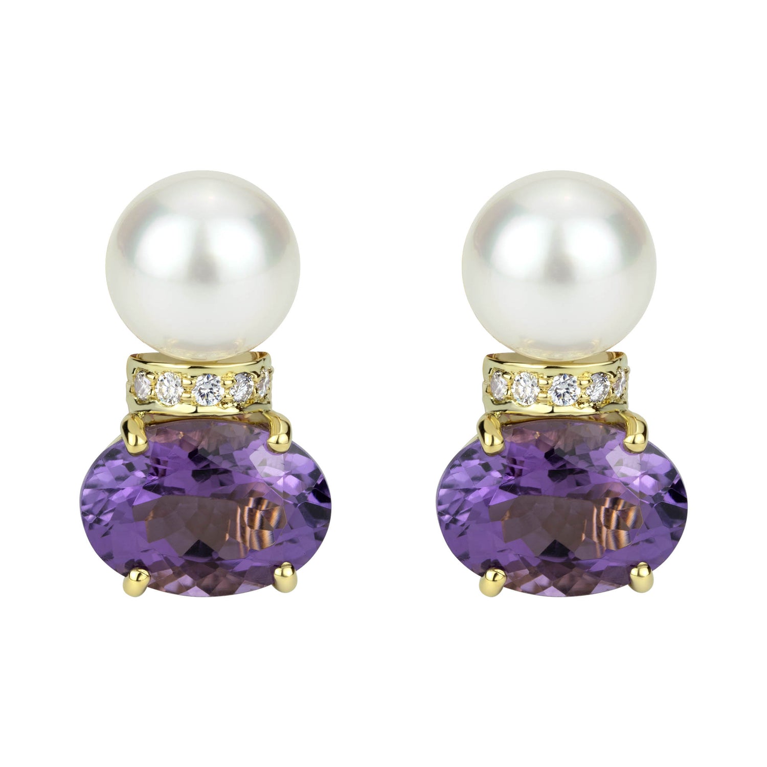 Earrings - Amethyst Pearl And Diamond | Singhvi Jewels