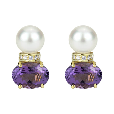 Earrings - Amethyst South Sea Pearl And Diamond