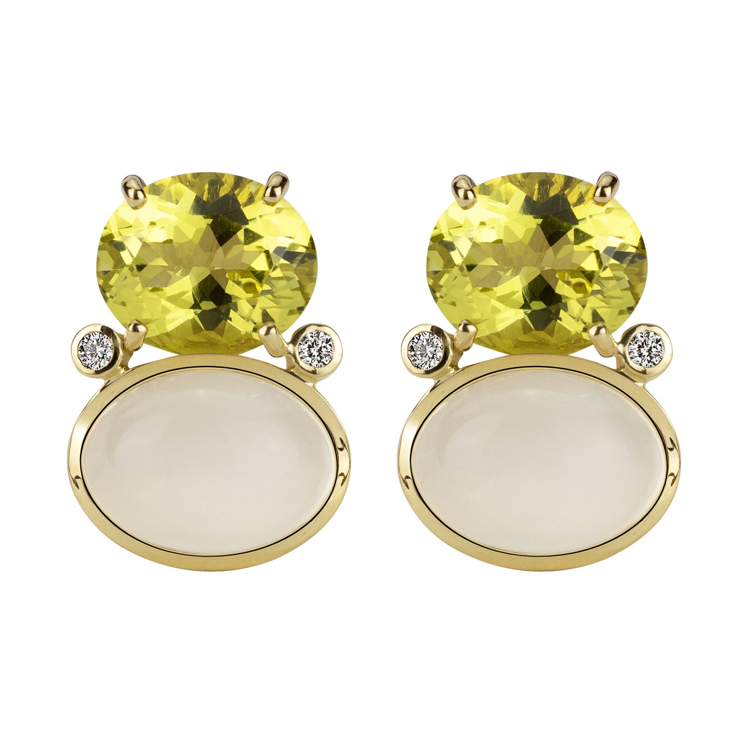 Earrings - Lemon Quartz, Moonstone And Diamond (2344E) | Singhvi Jewels