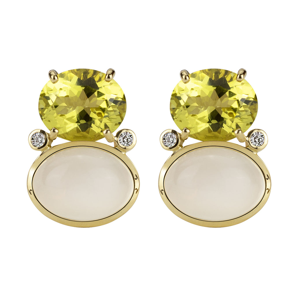 Earrings - Lemon Quartz, Moonstone And Diamond