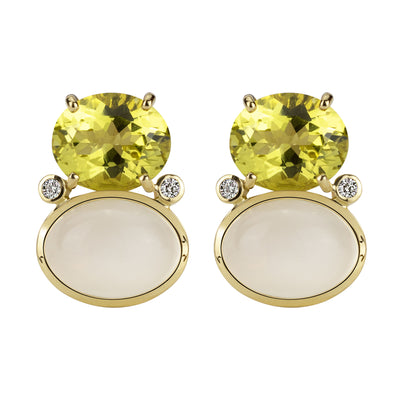 Earrings - Lemon Quartz, Moonstone And Diamond (2344E)