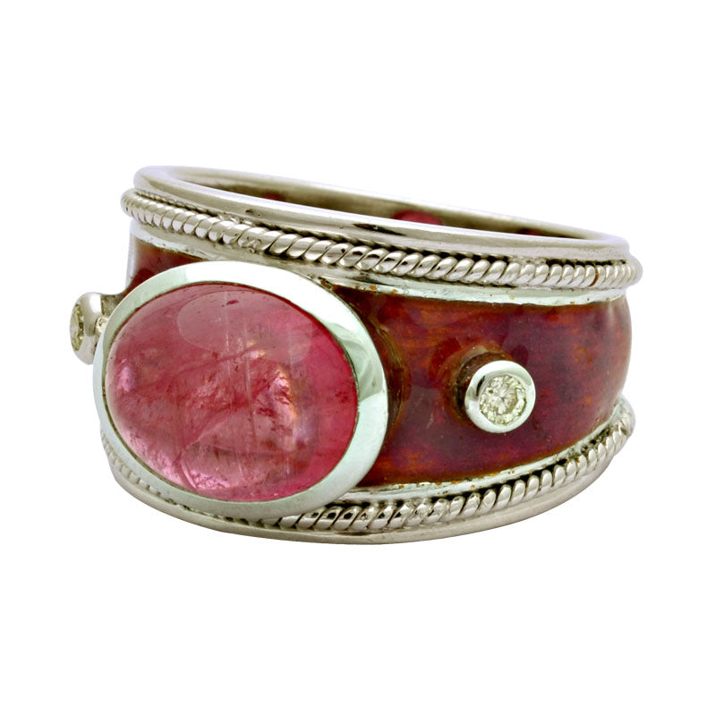 Ring- Rubellite And Diamond (Enamel) | Singhvi Jewels