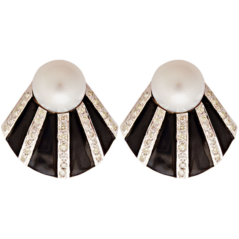 Earrings - South Sea Pearl and Diamond (Enamel) | Singhvi Jewels
