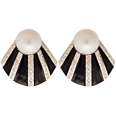 Earrings - South Sea Pearl And Diamond (Enamel)