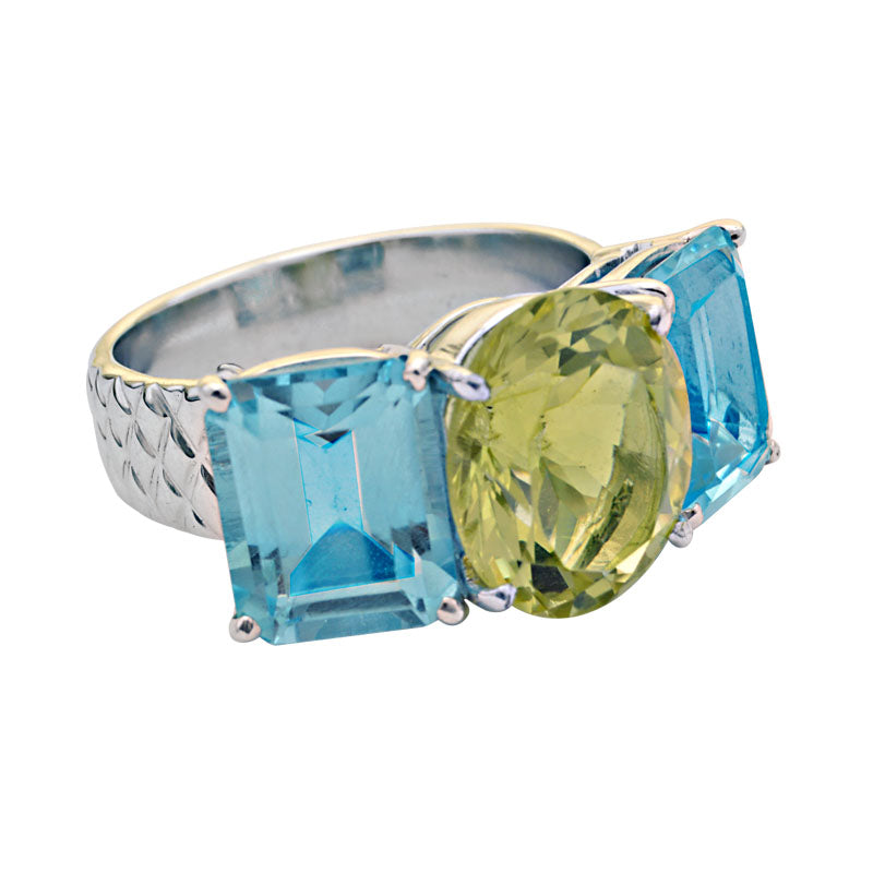 Ring-Blue Topaz and Lemon Quartz | Singhvi Jewels