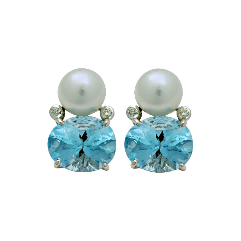Earrings-South Sea Pearl, Blue Topaz and Diamond