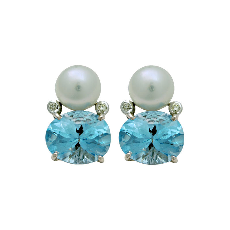 Earrings-South Sea Pearl, Blue Topaz and Diamond
