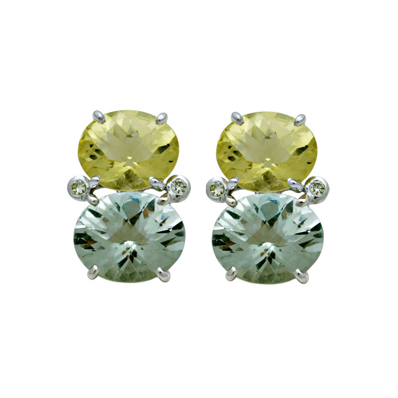 Earrings-Green Quartz, Lemon Quartz and Diamond