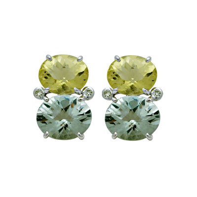 Earrings - Green Quartz, Lemon Quartz And Diamond