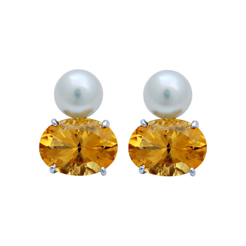 Earrings - South Sea Pearl and Citrine | Singhvi Jewels