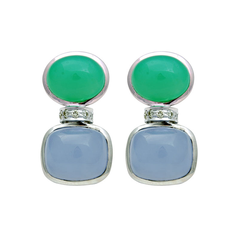 Earrings-Chrysoprase, Chalcedony and Diamond