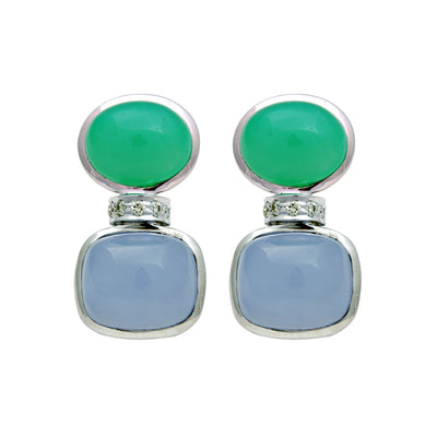 Earrings - Chrysoprase, Chalcedony And Diamond