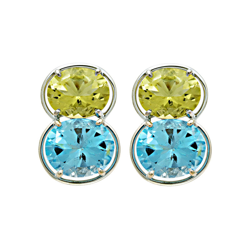 Earrings-Lemon Quartz and Blue Topaz
