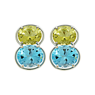 Earrings - Lemon Quartz And Blue Topaz
