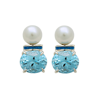 Earrings - South Sea Pearl And Blue Topaz (Enamel)