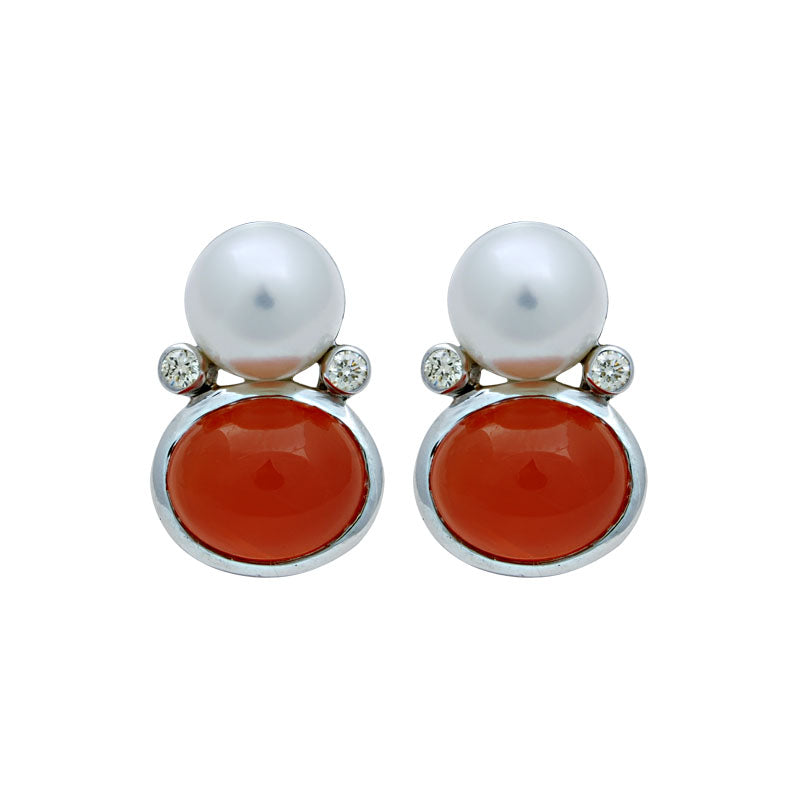 Earrings-South Sea Pearl, Cornelian and Diamond