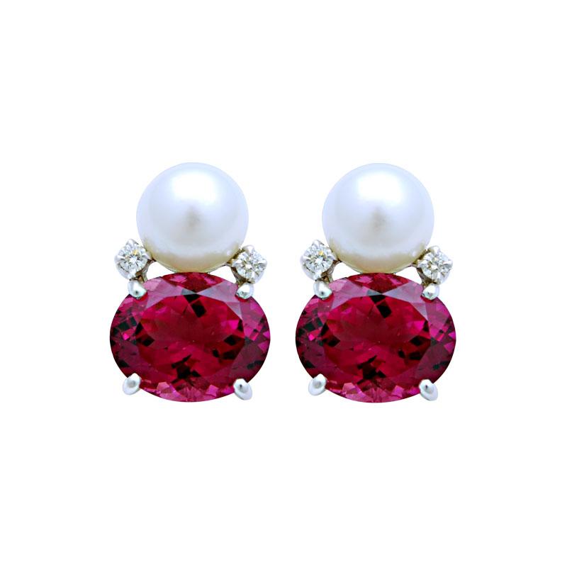 Earrings-Rubellite, South Sea Pearl and Diamond (113HS) | Singhvi Jewels